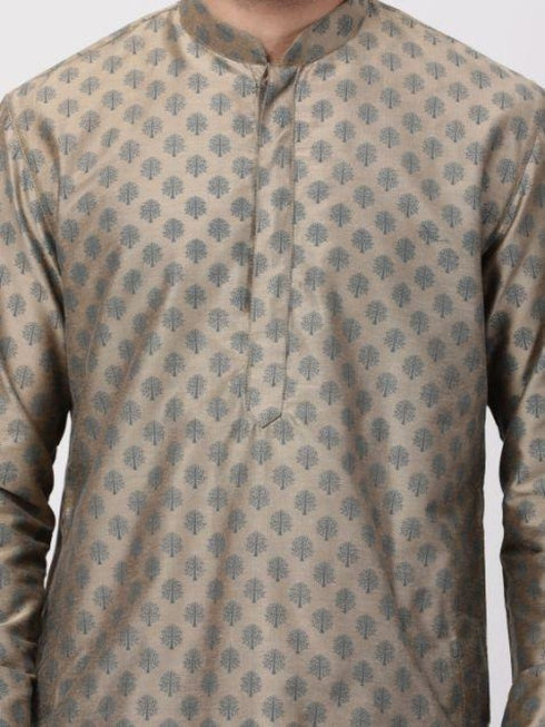 Men's Beige Cotton Silk Blend Kurta